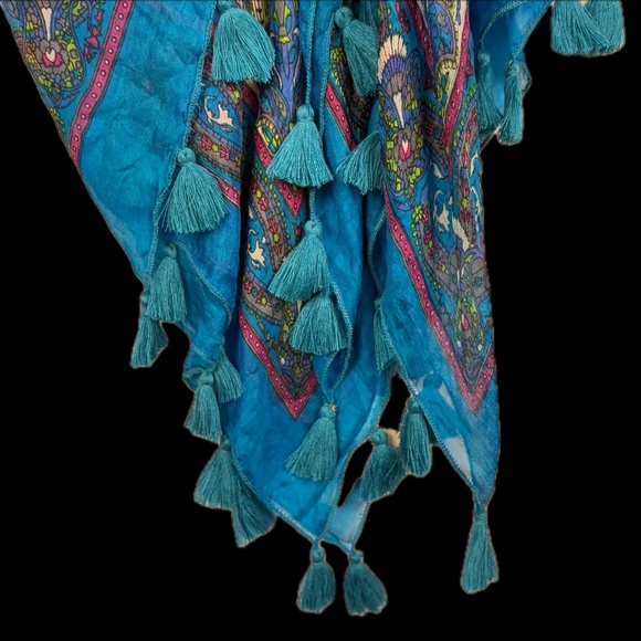 Solitaire Women 100% Silk Scarf Square 38" Bohemian Paisley Gypsy Festival Arts - Picture 2 of 9